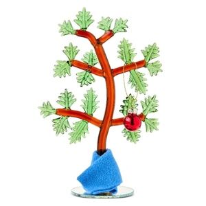 NIB. PEANUTS Glass Tabletop Holiday Tree